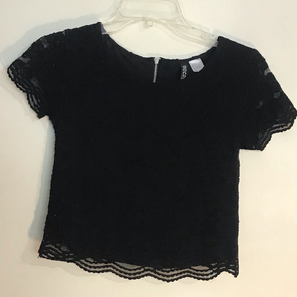 Black Lace Zipper Back Crop Top